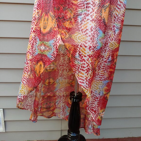 Olsenboye Hi-Lo Maxi Dress Red Snakeskin Print Wrap Sleeveless Scoop Neck - Picture 5 of 11